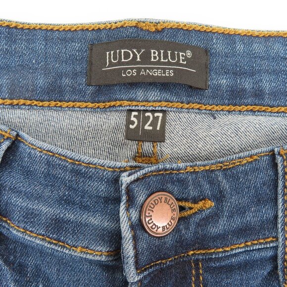 Judy Blue Womens 5/27 Boyfriend Fit Whiskered Blue Wash Denim Jeans Distressed - Picture 8 of 13